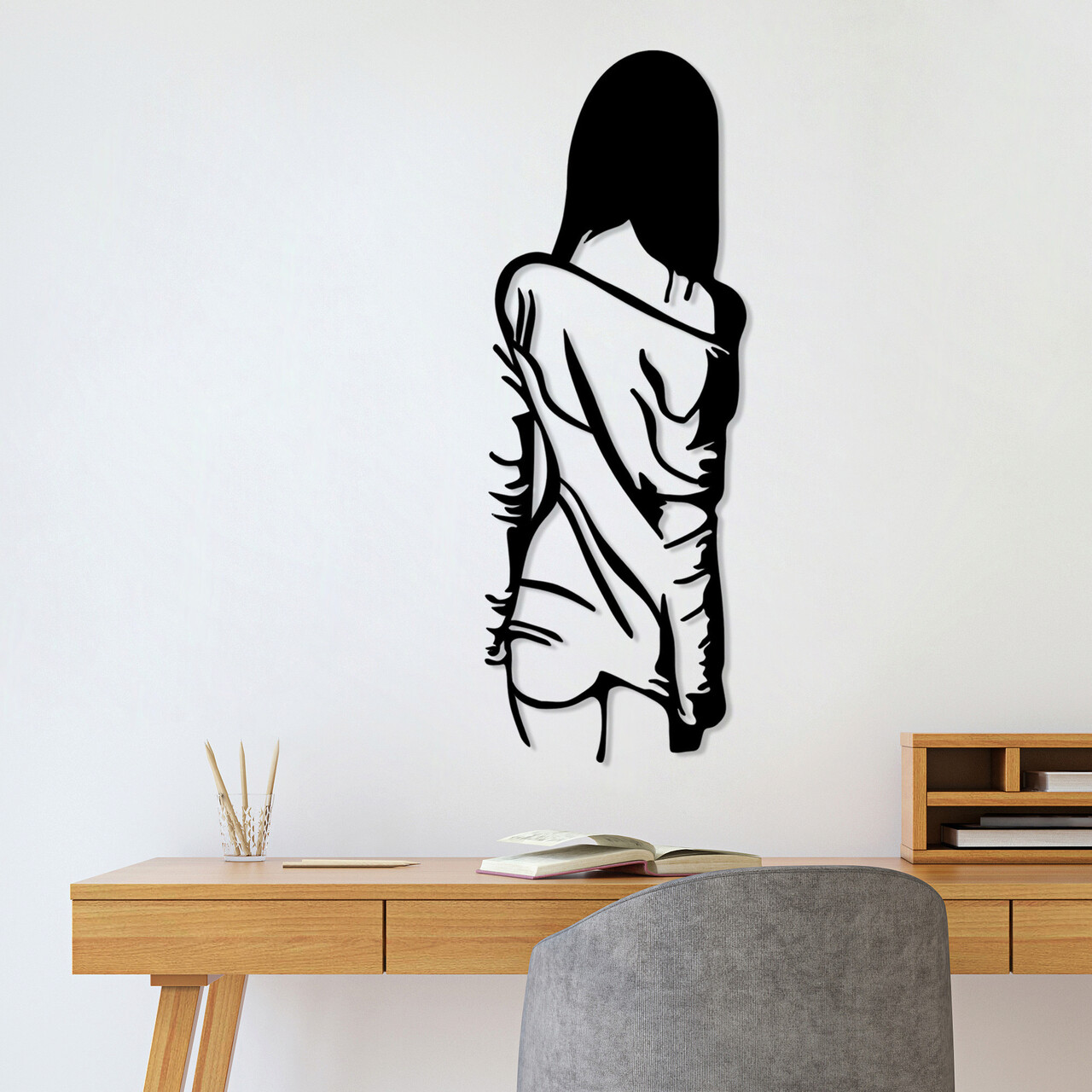 Decoratiune de perete, Woman With Loose Dress, Dimensiune: 120 x 29 cm, Negru - imagine 7